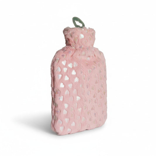 Pinke Wärmflasche mit Herzmuster 2000 ml